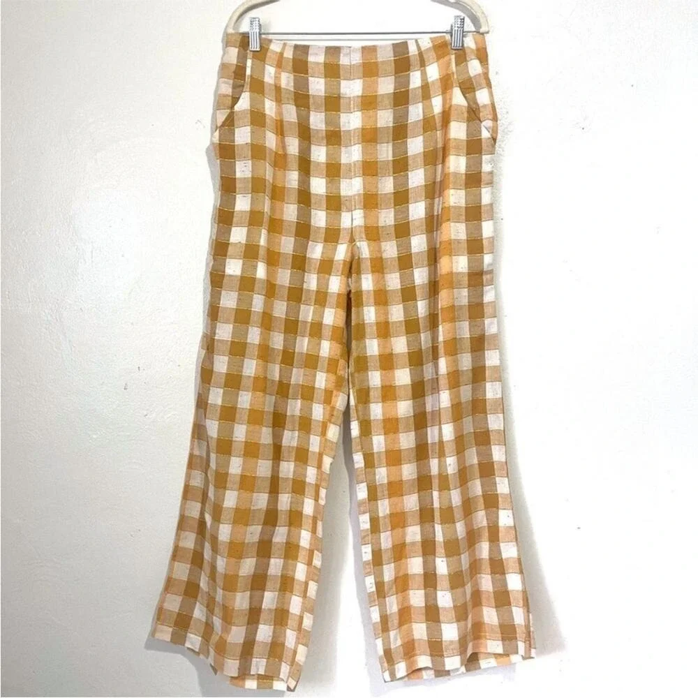 Ace & Jig Polly Plaid Cotton Wide Leg Pants in Fez Size L